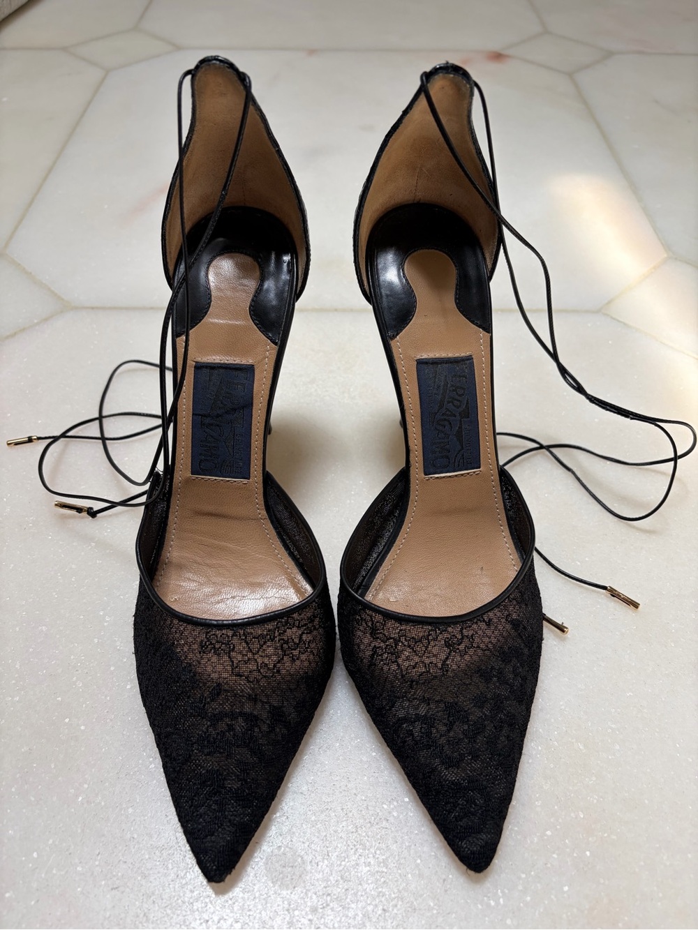 Salvatore Ferragamo - Black Lace, Pointed Toe Heels